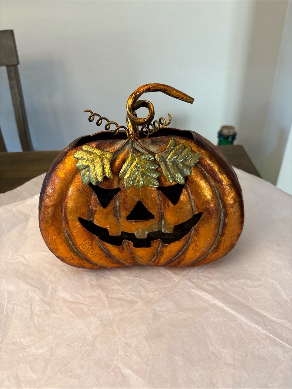 Adorable Hanging /sit Orange Metal Pumpkin Candle Holder Fall Autumn Decoration